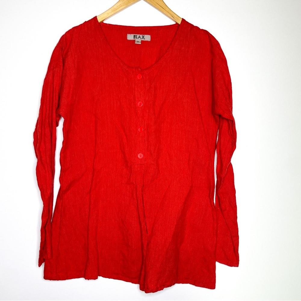 Flax Linen Button Down Tunic Top Red 100% Linen S… - image 1
